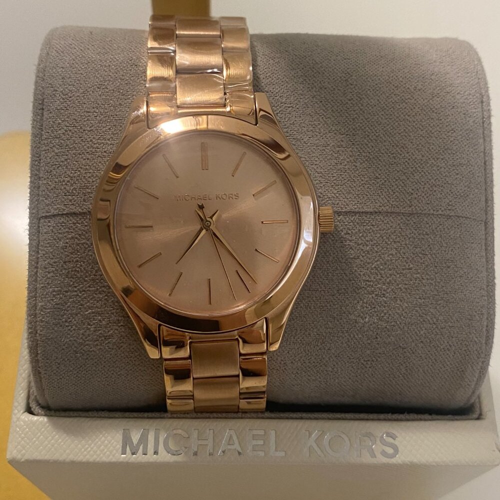 Michael Kors Mini Slim Runway Rose Gold-Tone Three-Hand Watch NWT - Picture 2 of 7